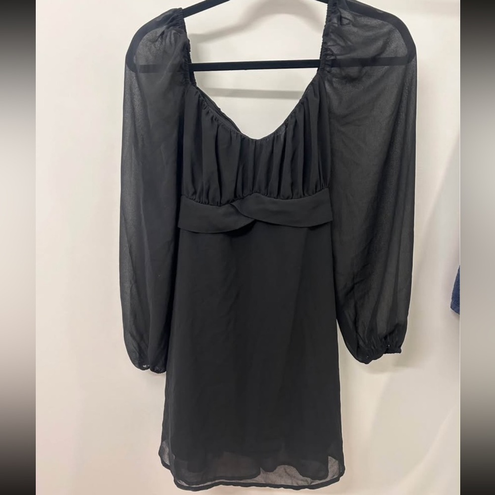Dainty Black Long Sleeve Dress with Sheer Details